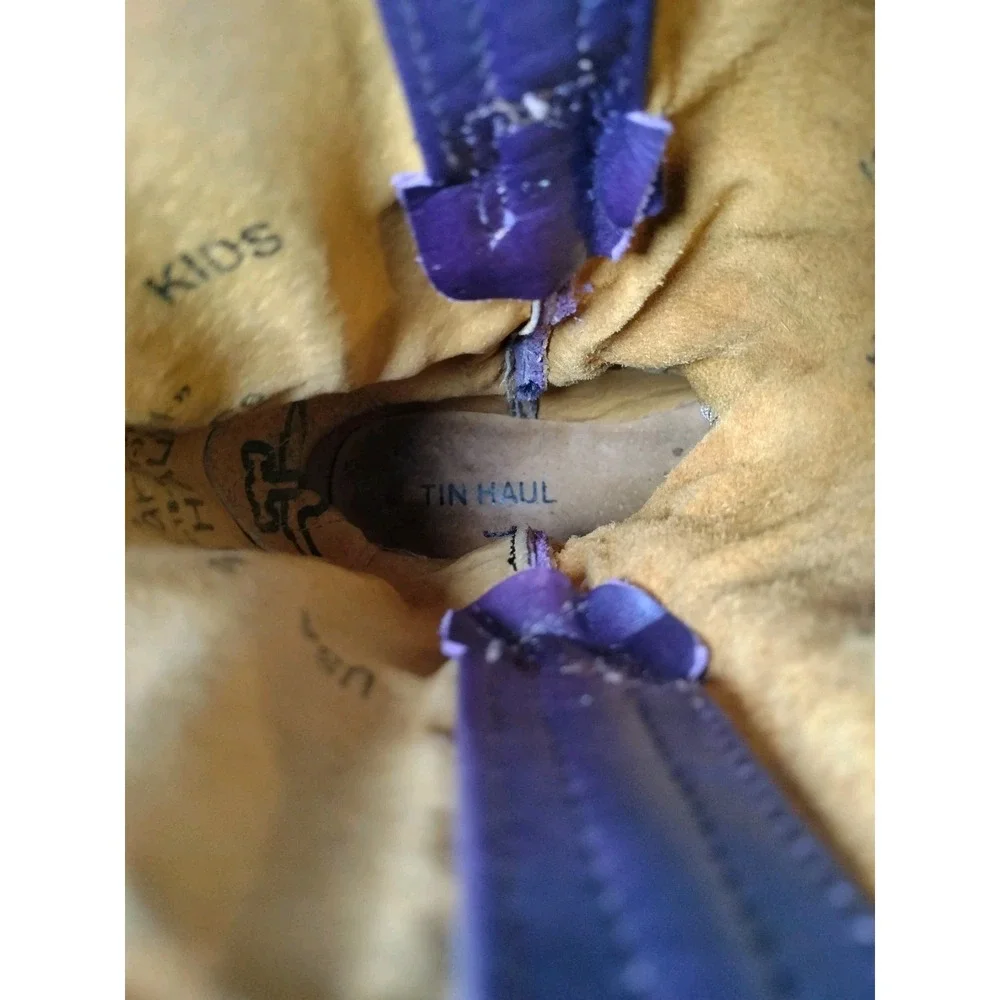 Tin Haul Starlight Cowgirl Boots Youth Kids Size 2 Purple Brown Square Toe USA